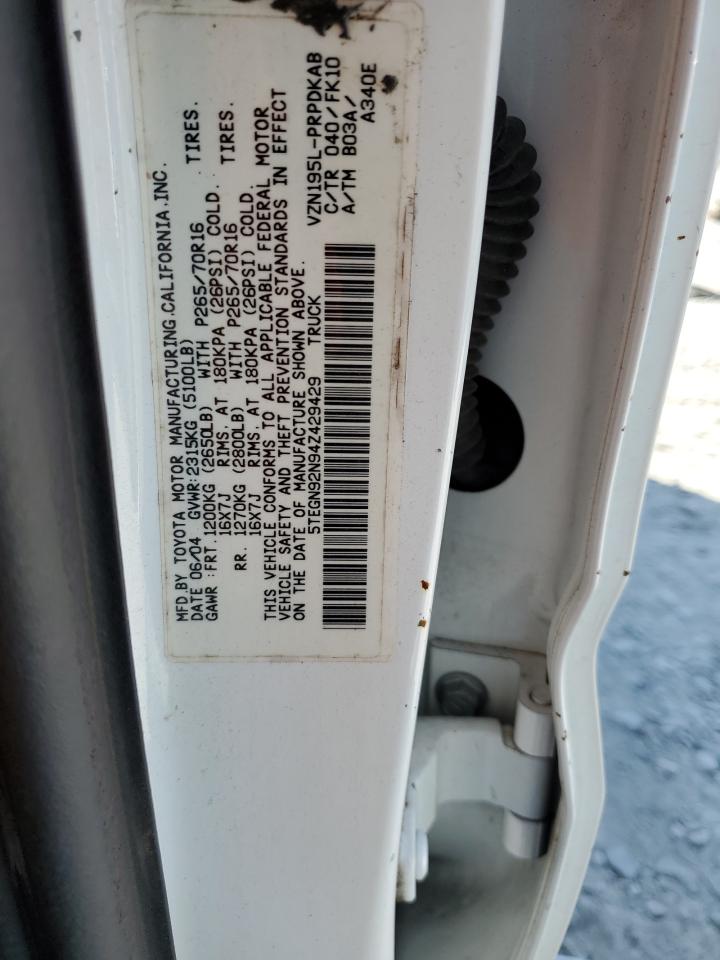 2004 Toyota Tacoma Double Cab Prerunner VIN: 5TEGN92N94Z429429 Lot: 84830165