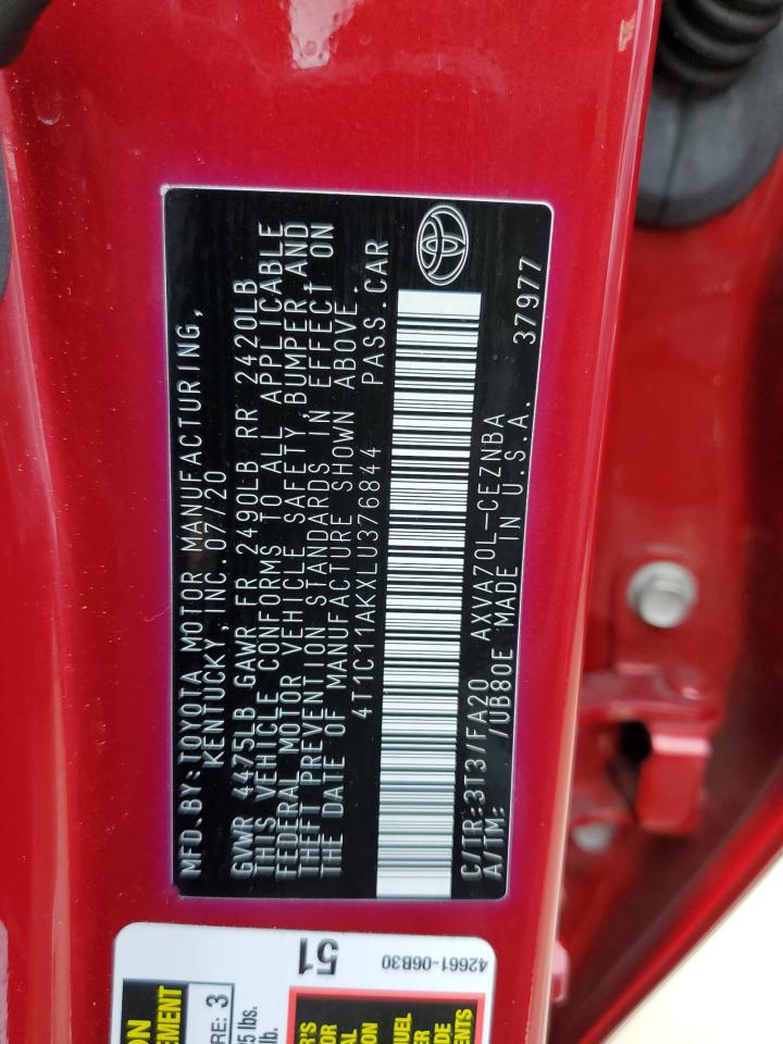 2020 Toyota Camry Le VIN: 4T1C11AKXLU376844 Lot: 84913755