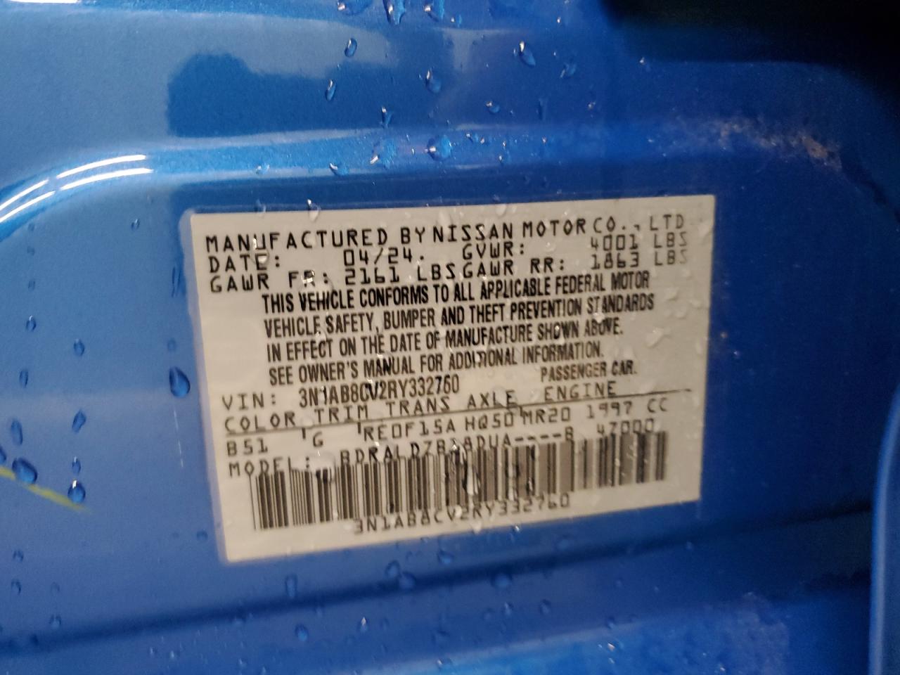 2024 Nissan Sentra Sv VIN: 3N1AB8CV2RY332760 Lot: 85270085