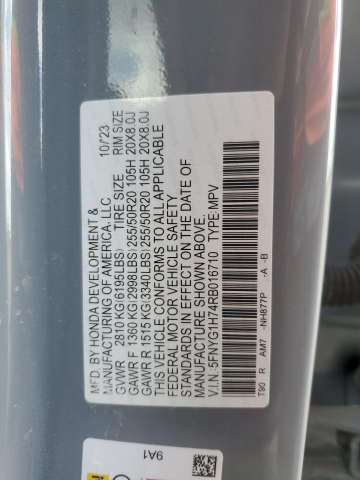 2024 Honda Pilot Touring VIN: 5FNYG1H74RB016710 Lot: 81991415