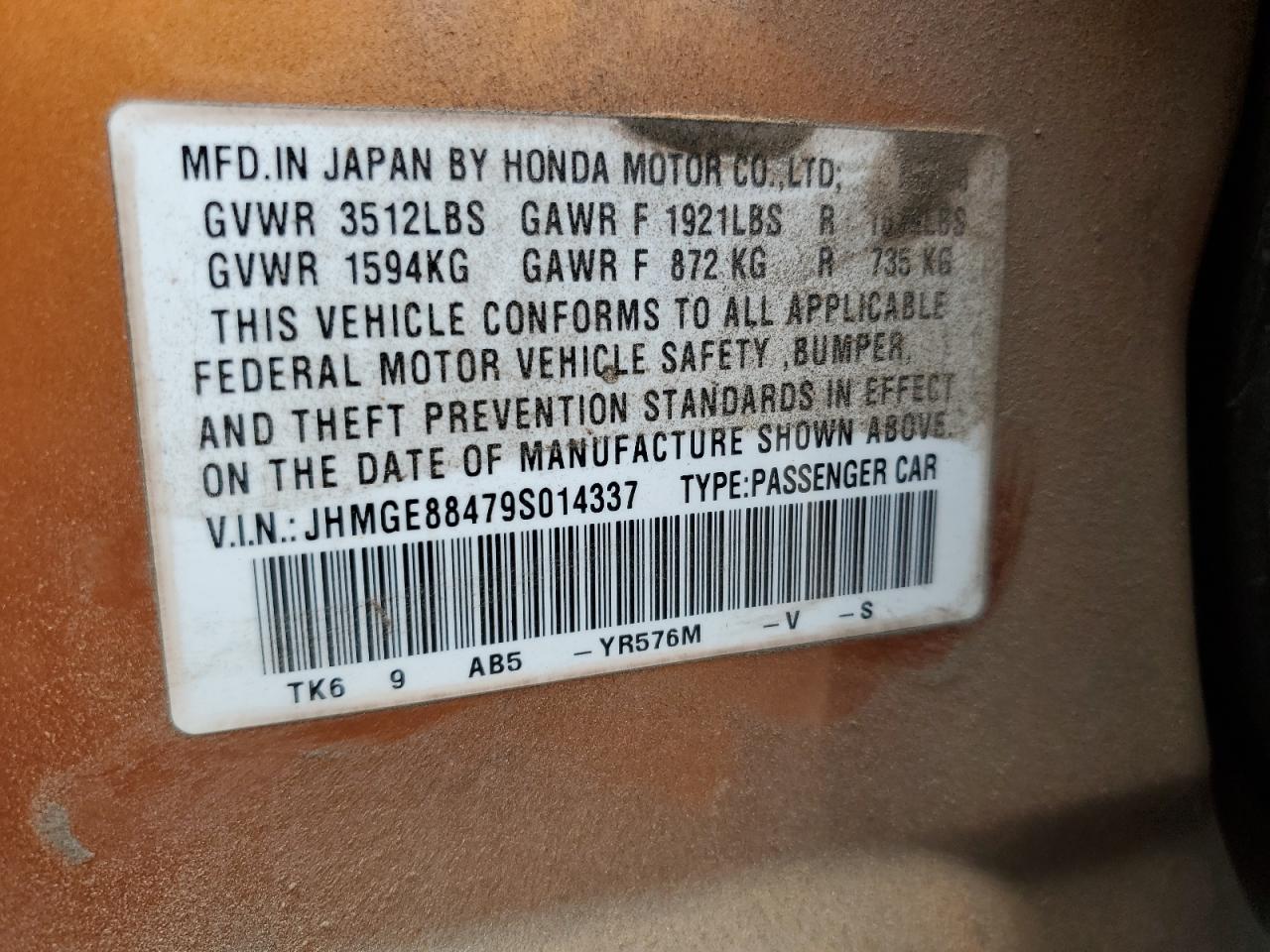 2009 Honda Fit Sport VIN: JHMGE88479S014337 Lot: 82286895