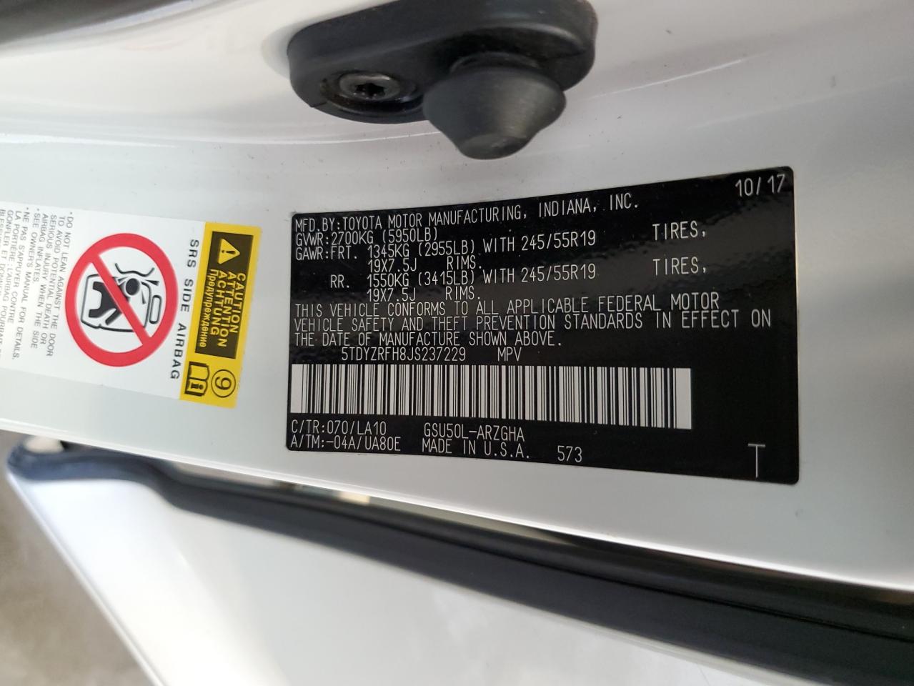 2018 Toyota Highlander Limited VIN: 5TDYZRFH8JS237229 Lot: 81970255