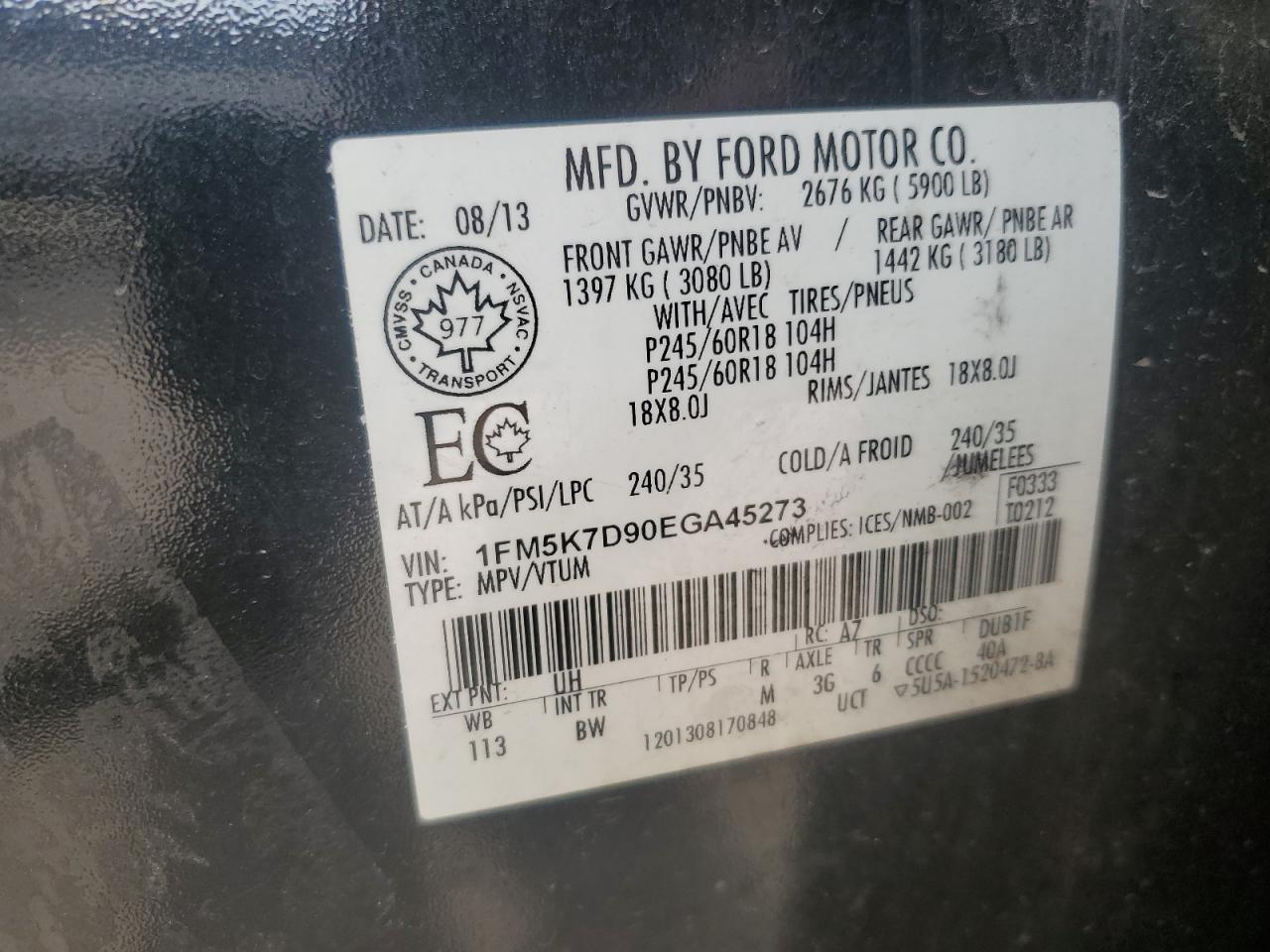 2014 Ford Explorer Xlt VIN: 1FM5K7D90EGA45273 Lot: 84370925