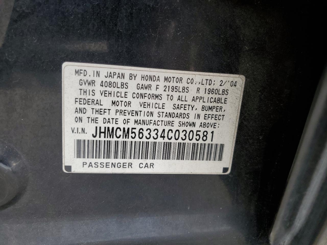 2004 Honda Accord Lx VIN: JHMCM56334C030581 Lot: 82348615