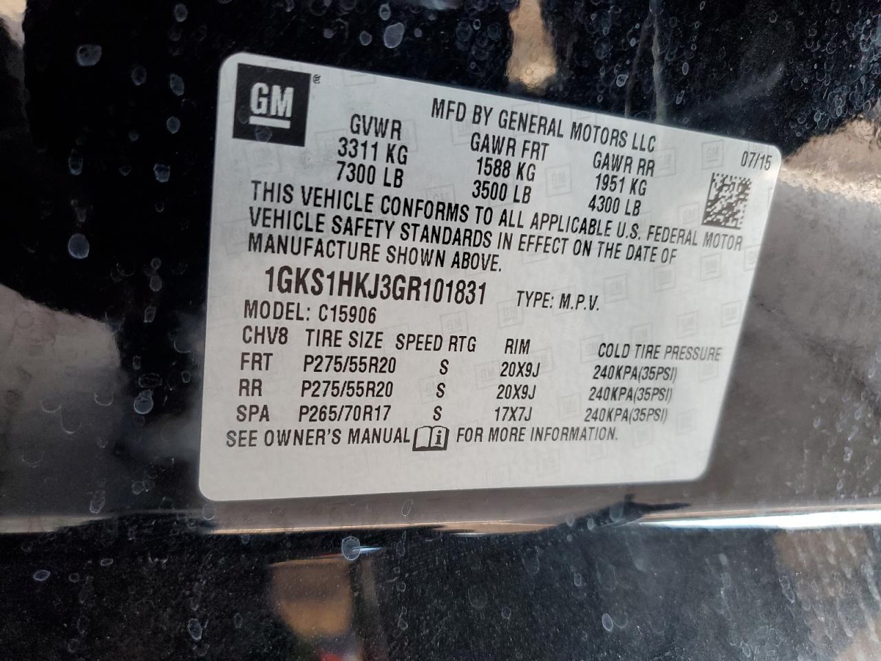 2016 GMC Yukon Xl Denali VIN: 1GKS1HKJ3GR101831 Lot: 89566075