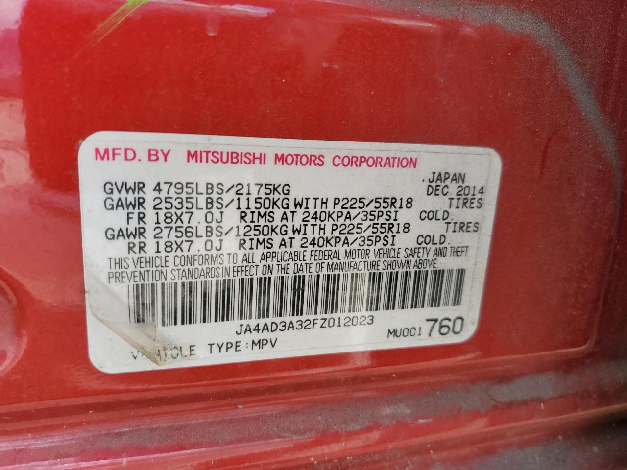 2015 Mitsubishi Outlander Se VIN: JA4AD3A32FZ012023 Lot: 86441215