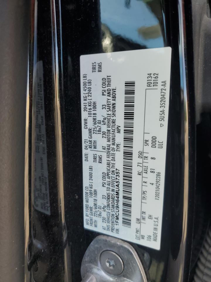 2021 Ford Escape Sel VIN: 1FMCU9H64MUA57357 Lot: 86147045