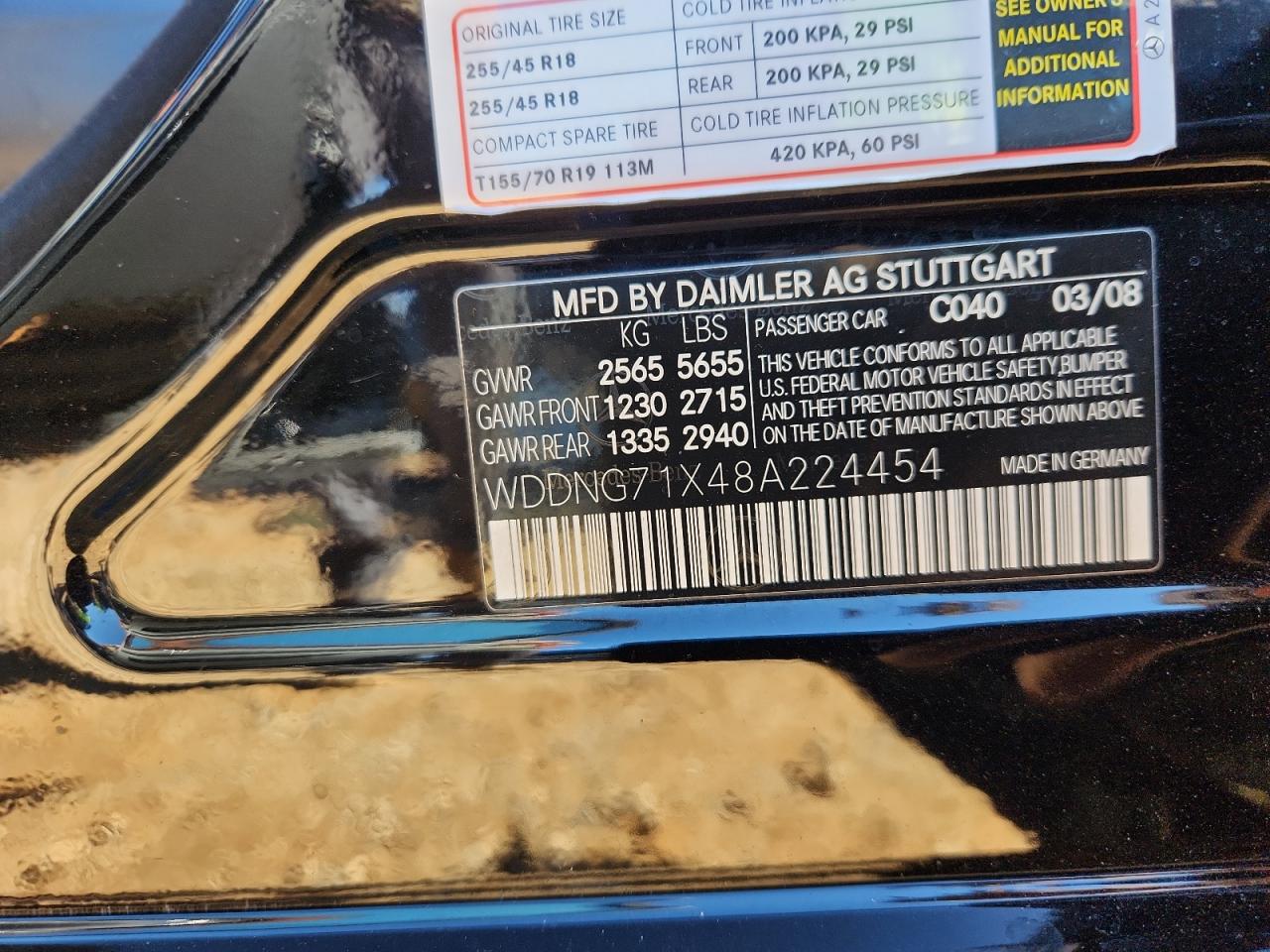 2008 Mercedes-Benz S 550 VIN: WDDNG71X48A224454 Lot: 87401725