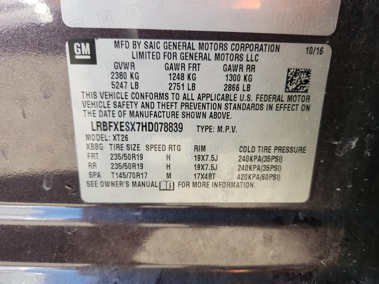 2017 Buick Envision Premium VIN: LRBFXESX7HD078839 Lot: 86839865