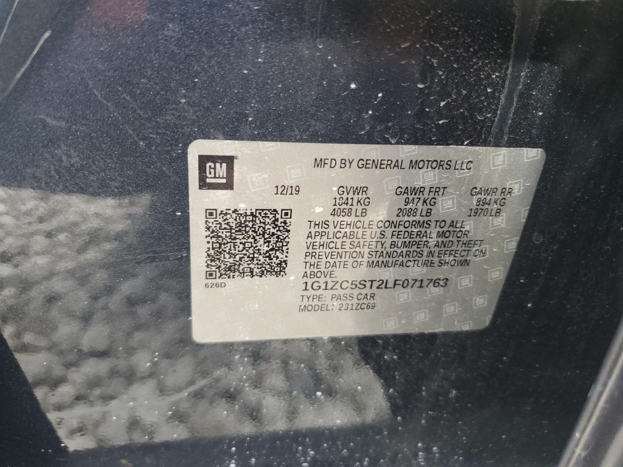 2020 Chevrolet Malibu Ls VIN: 1G1ZC5ST2LF071763 Lot: 85876565