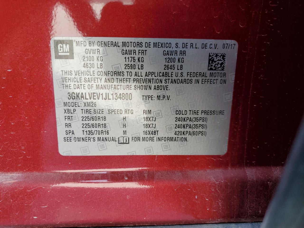 2018 GMC Terrain Slt VIN: 3GKALVEV1JL134800 Lot: 86286155