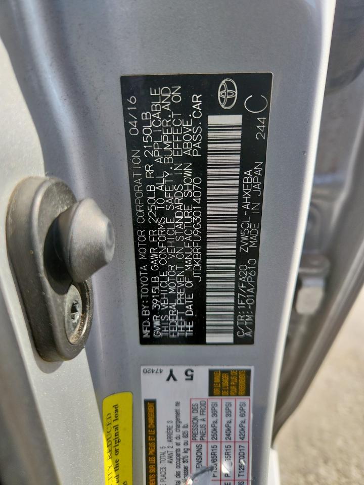 2016 Toyota Prius VIN: JTDKBRFU9G3014070 Lot: 82231335