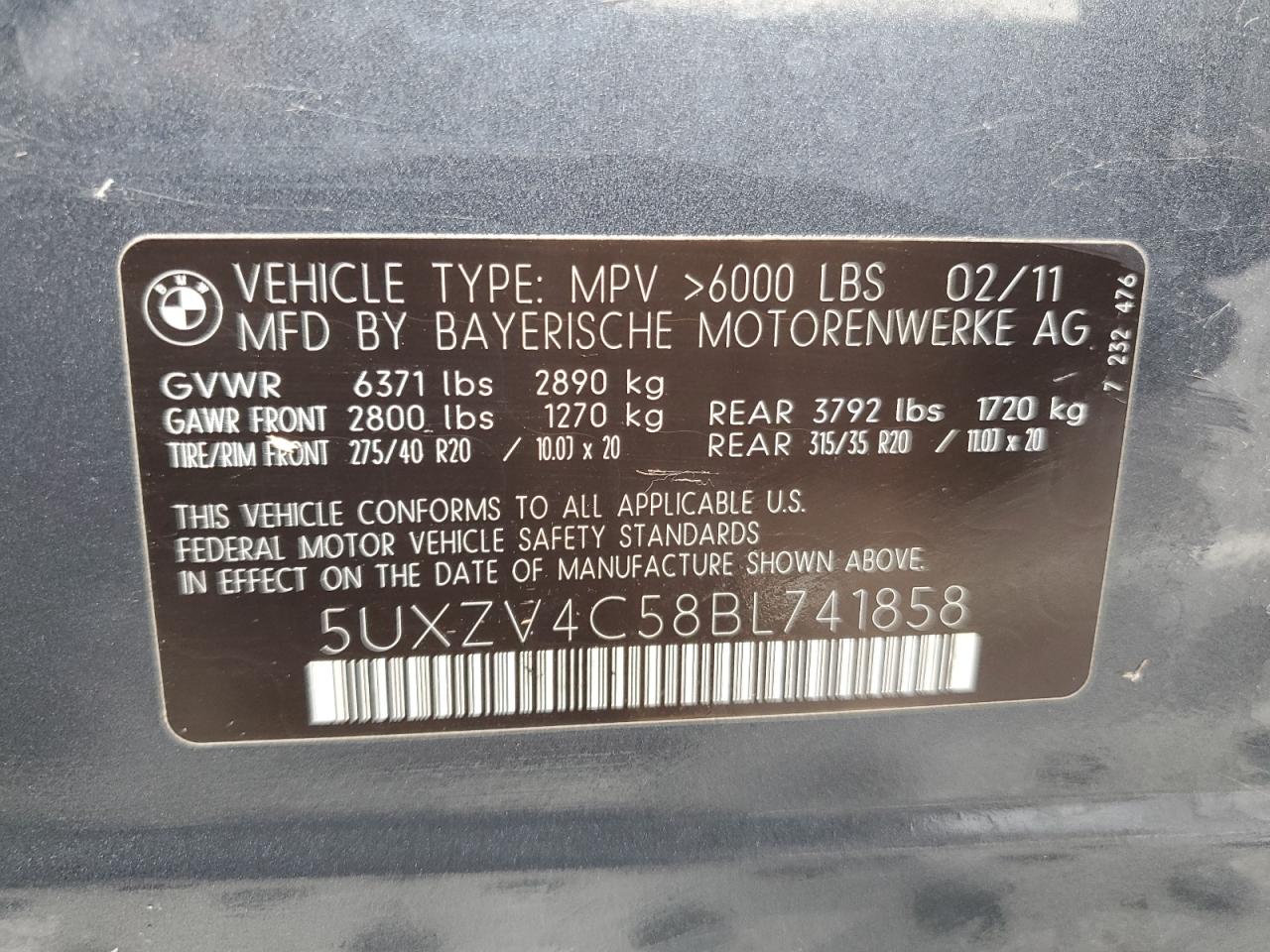 2011 BMW X5 xDrive35I VIN: 5UXZV4C58BL741858 Lot: 82000175
