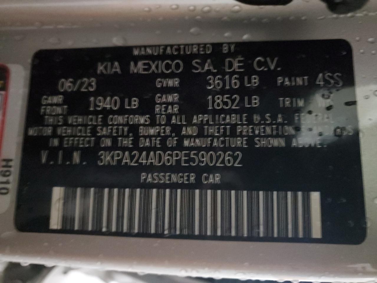 2023 Kia Rio Lx VIN: 3KPA24AD6PE590262 Lot: 89684545