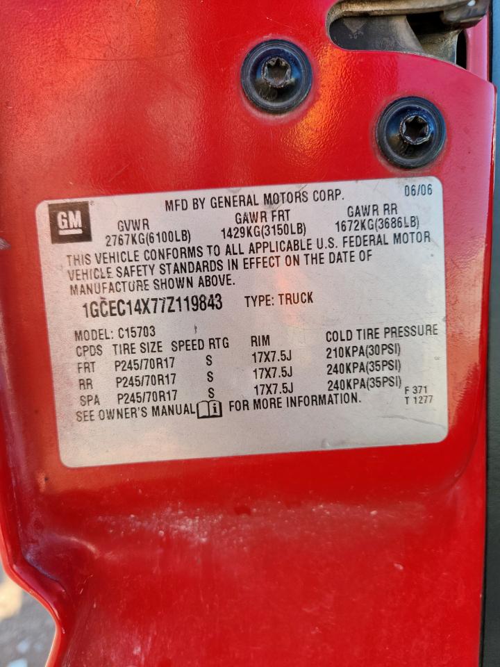 2007 Chevrolet Silverado C1500 Classic VIN: 1GCEC14X77Z119843 Lot: 82464905