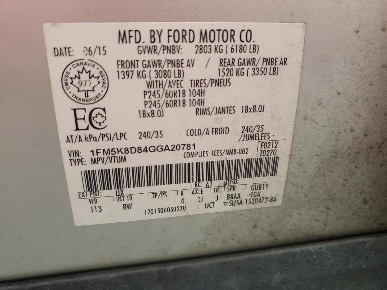 2016 Ford Explorer Xlt VIN: 1FM5K8D84GGA20781 Lot: 82404655