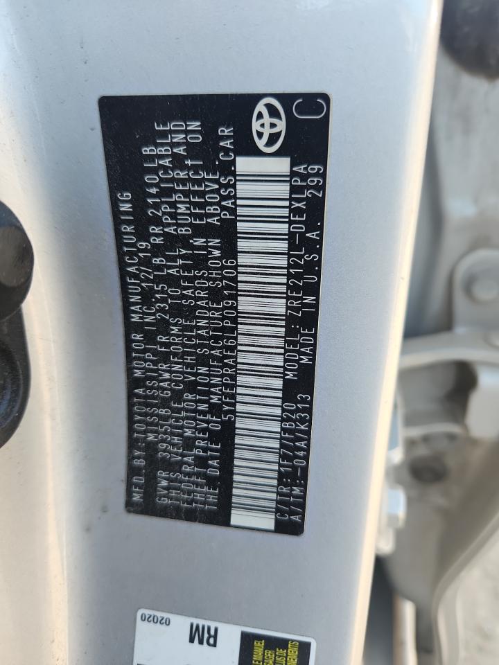 2020 Toyota Corolla Le VIN: 5YFEPRAE6LP091706 Lot: 84943265