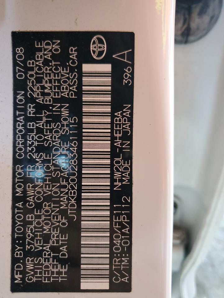 2008 Toyota Prius VIN: JTDKB20U283461115 Lot: 82403765