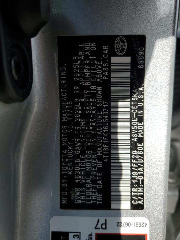 2016 Toyota Camry Le VIN: 4T1BF1FK1GU543717 Lot: 82406605