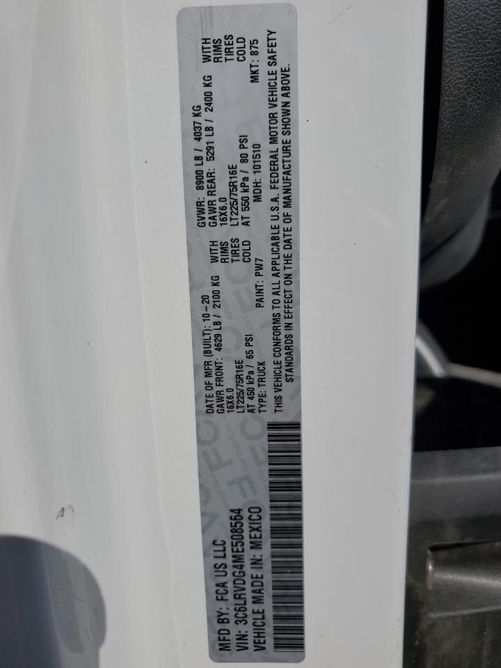 2021 Ram Promaster 2500 2500 High VIN: 3C6LRVDG4ME508564 Lot: 85869735