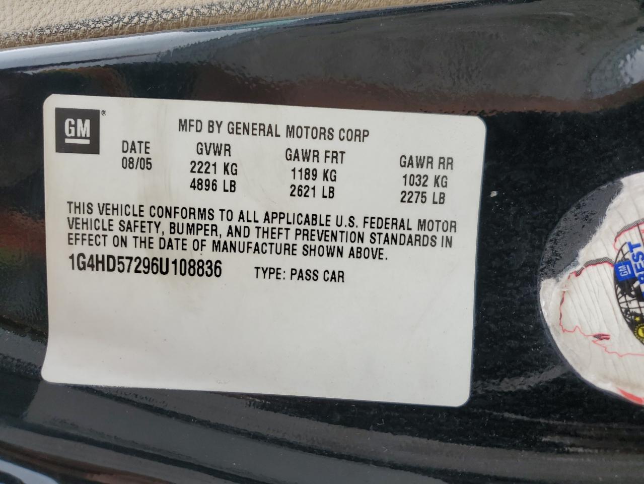 2006 Buick Lucerne Cxl VIN: 1G4HD57296U108836 Lot: 85582615