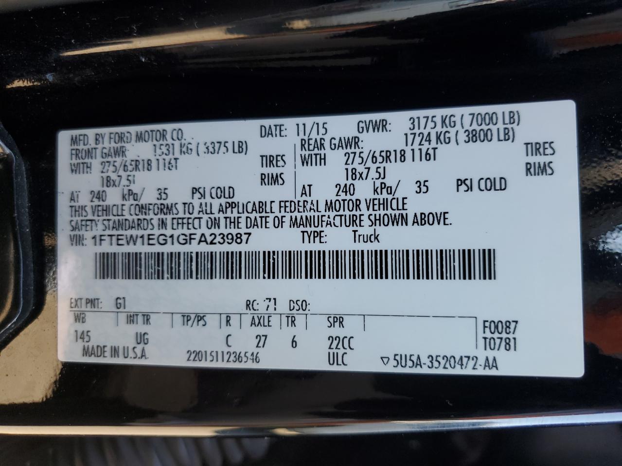 2016 Ford F150 Supercrew VIN: 1FTEW1EG1GFA23987 Lot: 84558965