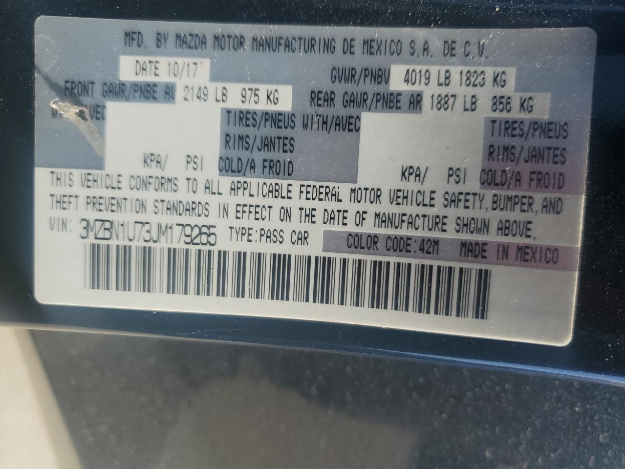 2018 Mazda 3 Sport VIN: 3MZBN1U73JM179265 Lot: 84288405
