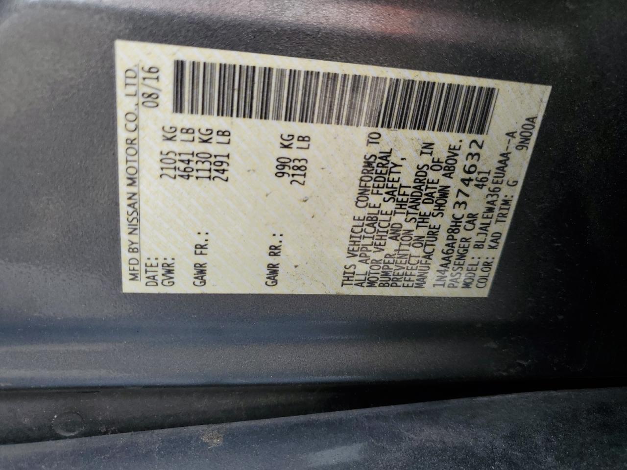 2017 Nissan Maxima 3.5S VIN: 1N4AA6AP8HC374632 Lot: 85478315