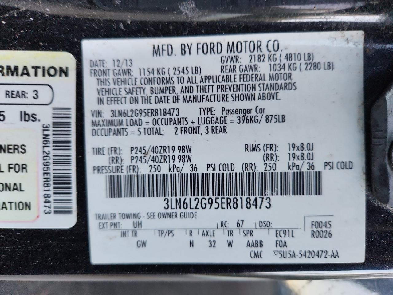 2014 Lincoln Mkz VIN: 3LN6L2G95ER818473 Lot: 90846745