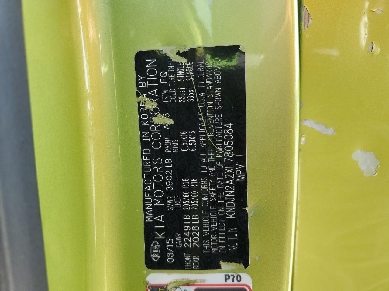 2015 Kia Soul VIN: KNDJN2A2XF7805084 Lot: 85883445