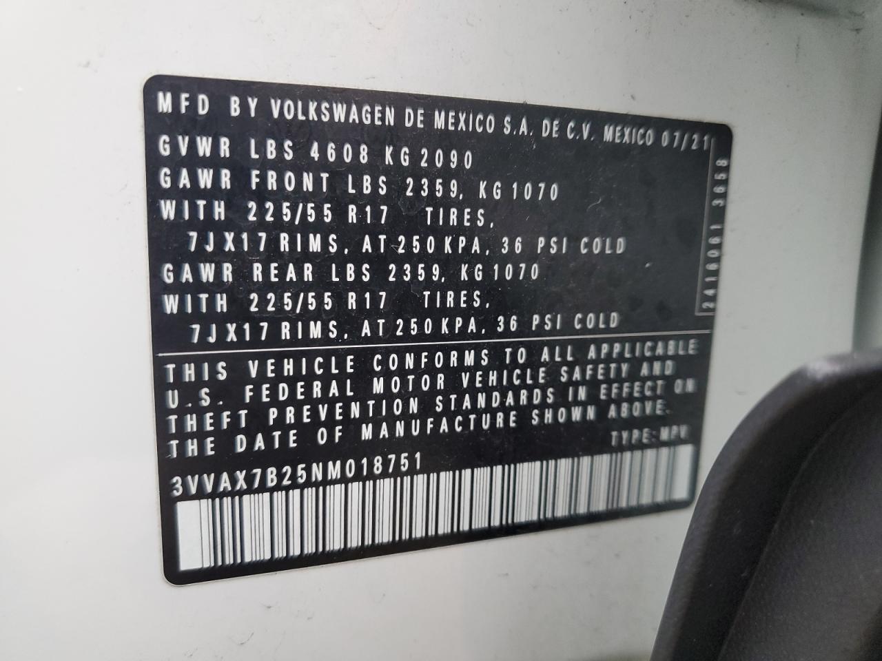 2022 Volkswagen Taos S VIN: 3VVAX7B25NM018751 Lot: 86479475