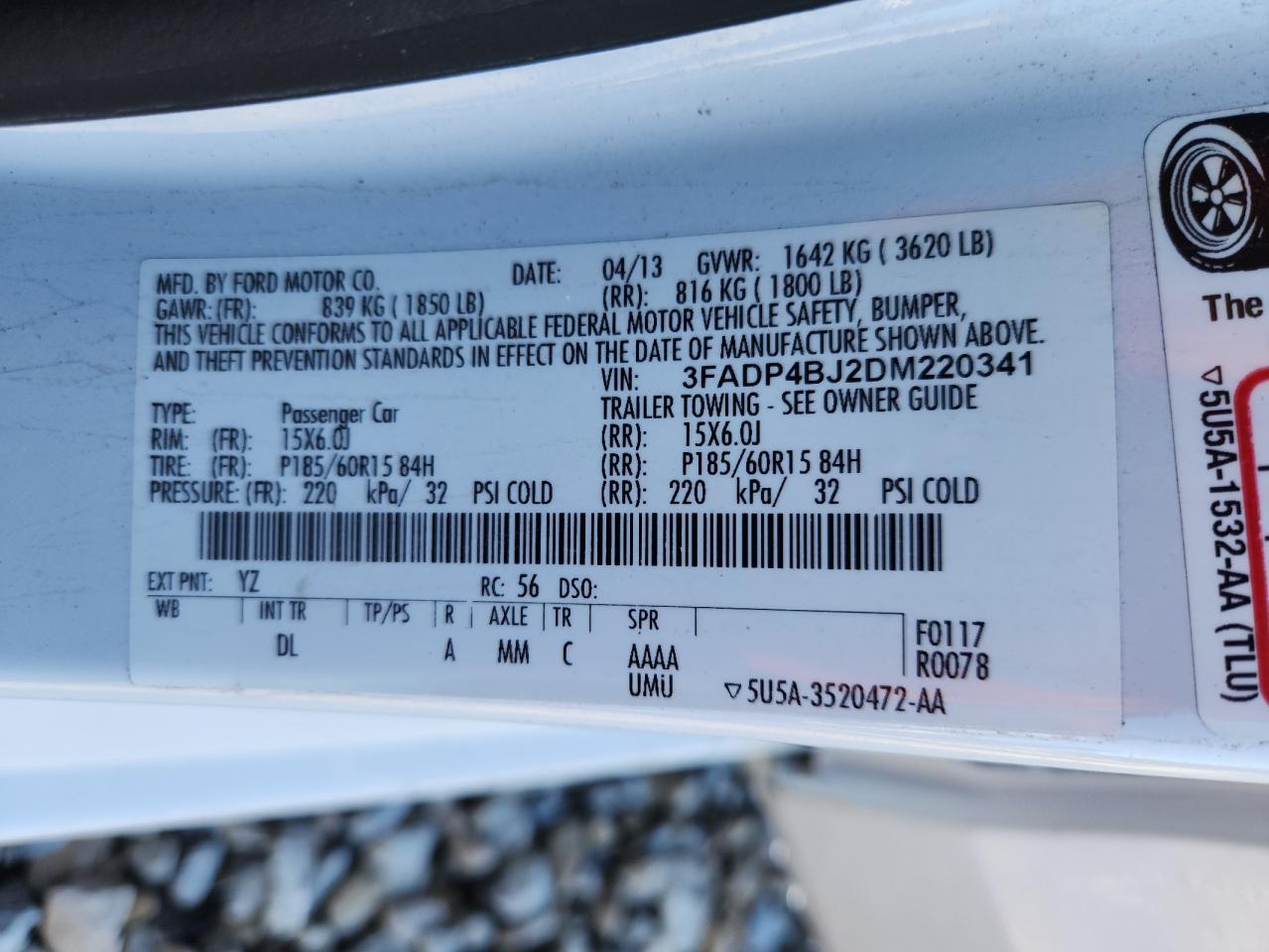 2013 Ford Fiesta Se VIN: 3FADP4BJ2DM220341 Lot: 85705135