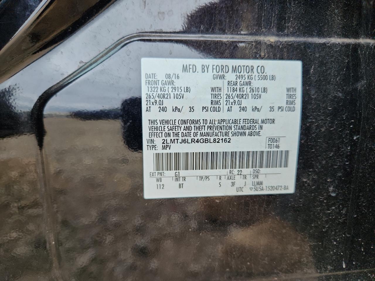 2016 Lincoln Mkx Reserve VIN: 2LMTJ6LR4GBL82162 Lot: 85192105