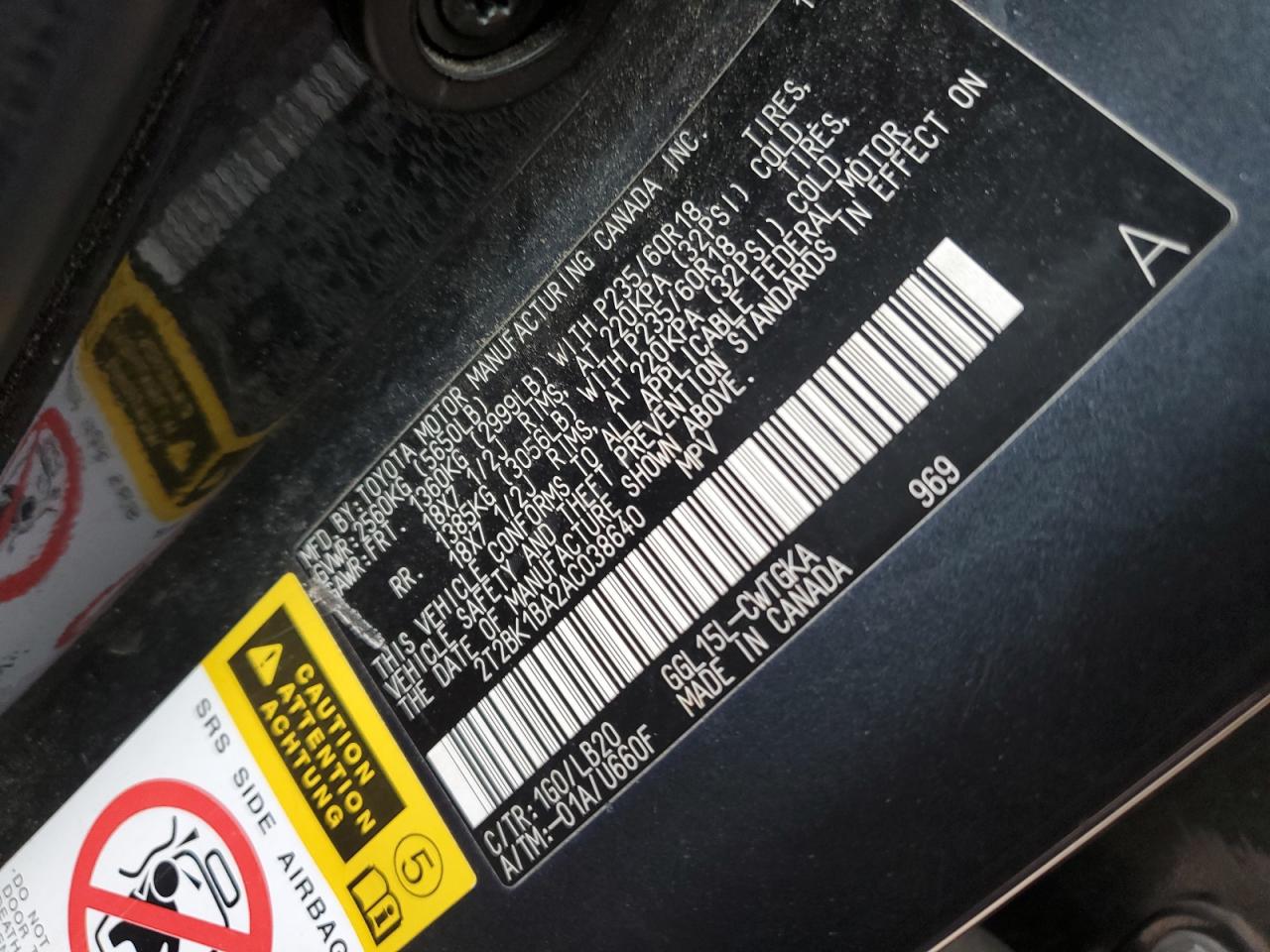 2010 Lexus Rx 350 VIN: 2T2BK1BA2AC038640 Lot: 85159925