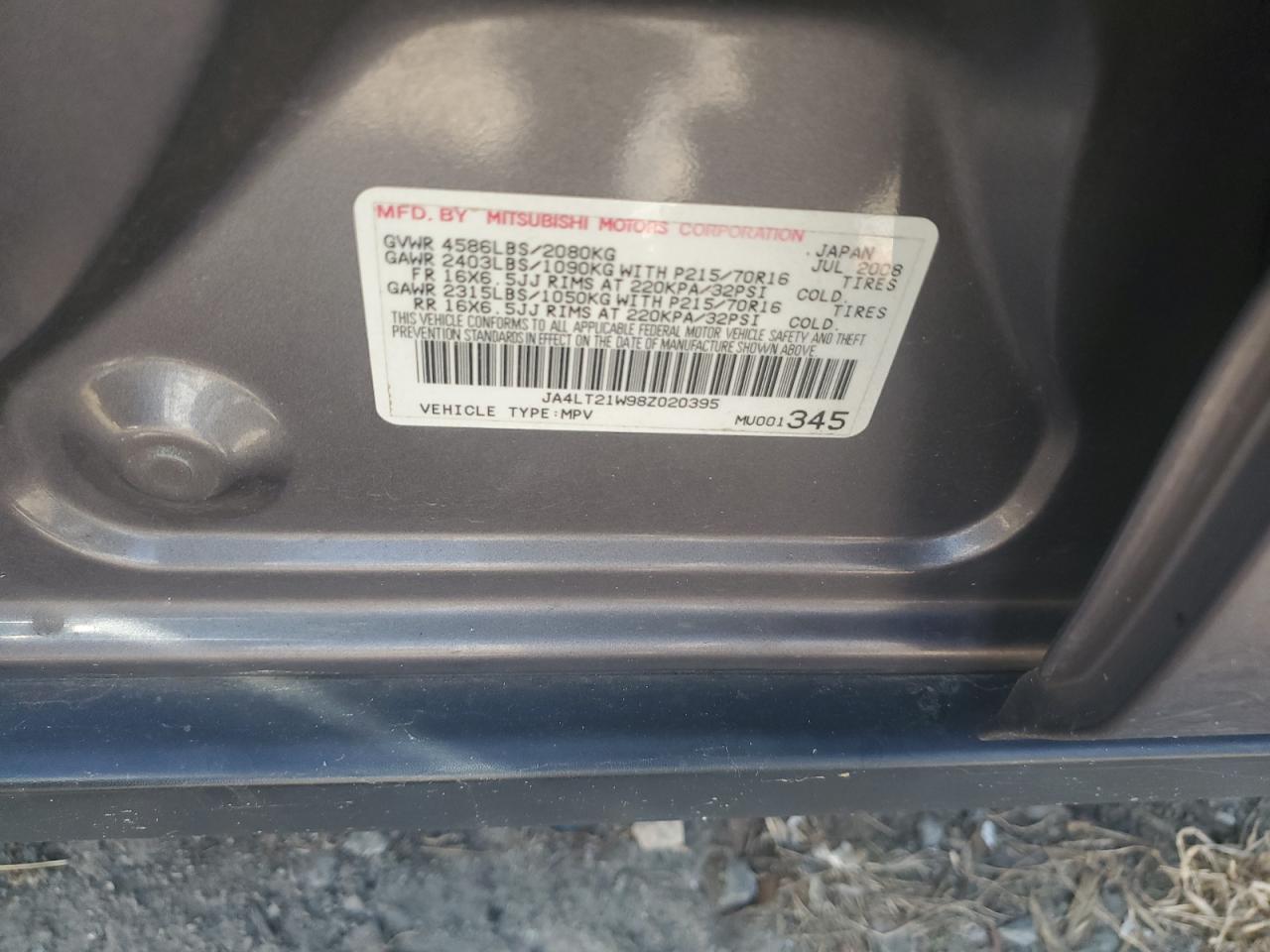 2008 Mitsubishi Outlander Es VIN: JA4LT21W98Z020395 Lot: 86091545