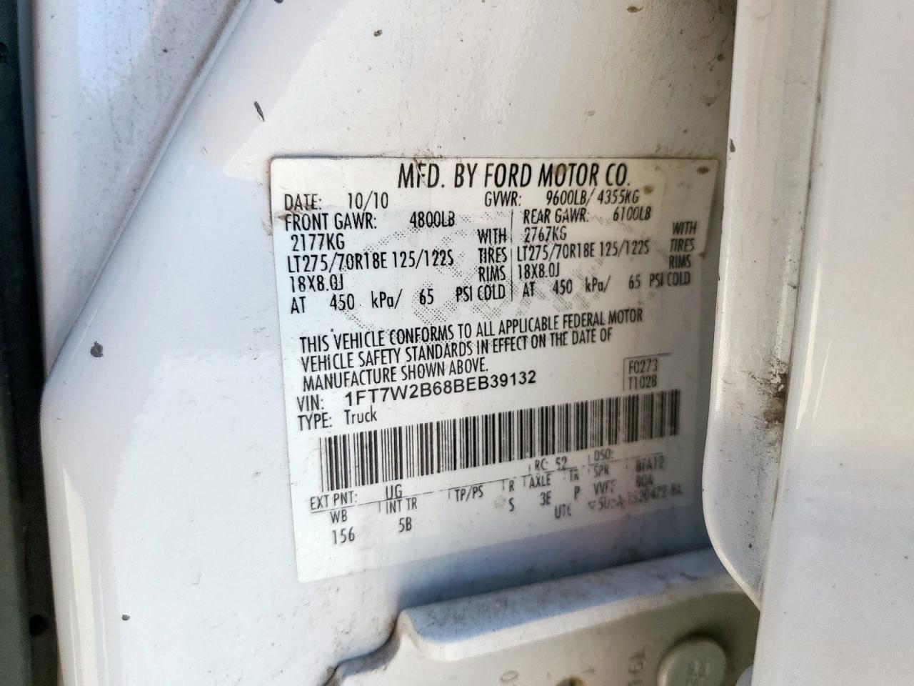 2011 Ford F250 Super Duty VIN: 1FT7W2B68BEB39132 Lot: 81943805