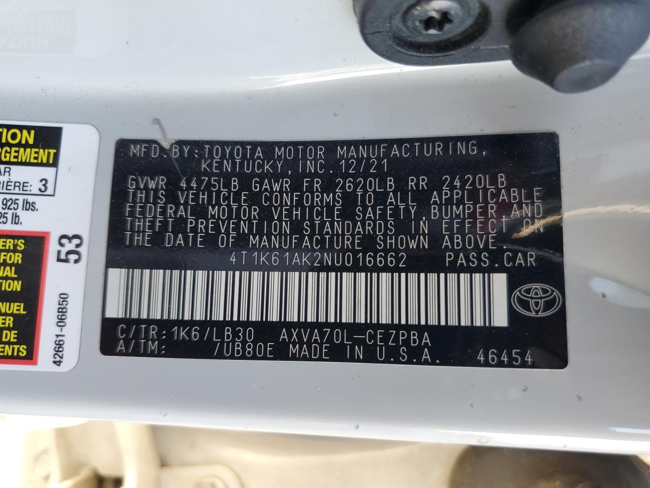 2022 Toyota Camry Xse VIN: 4T1K61AK2NU016662 Lot: 90362925