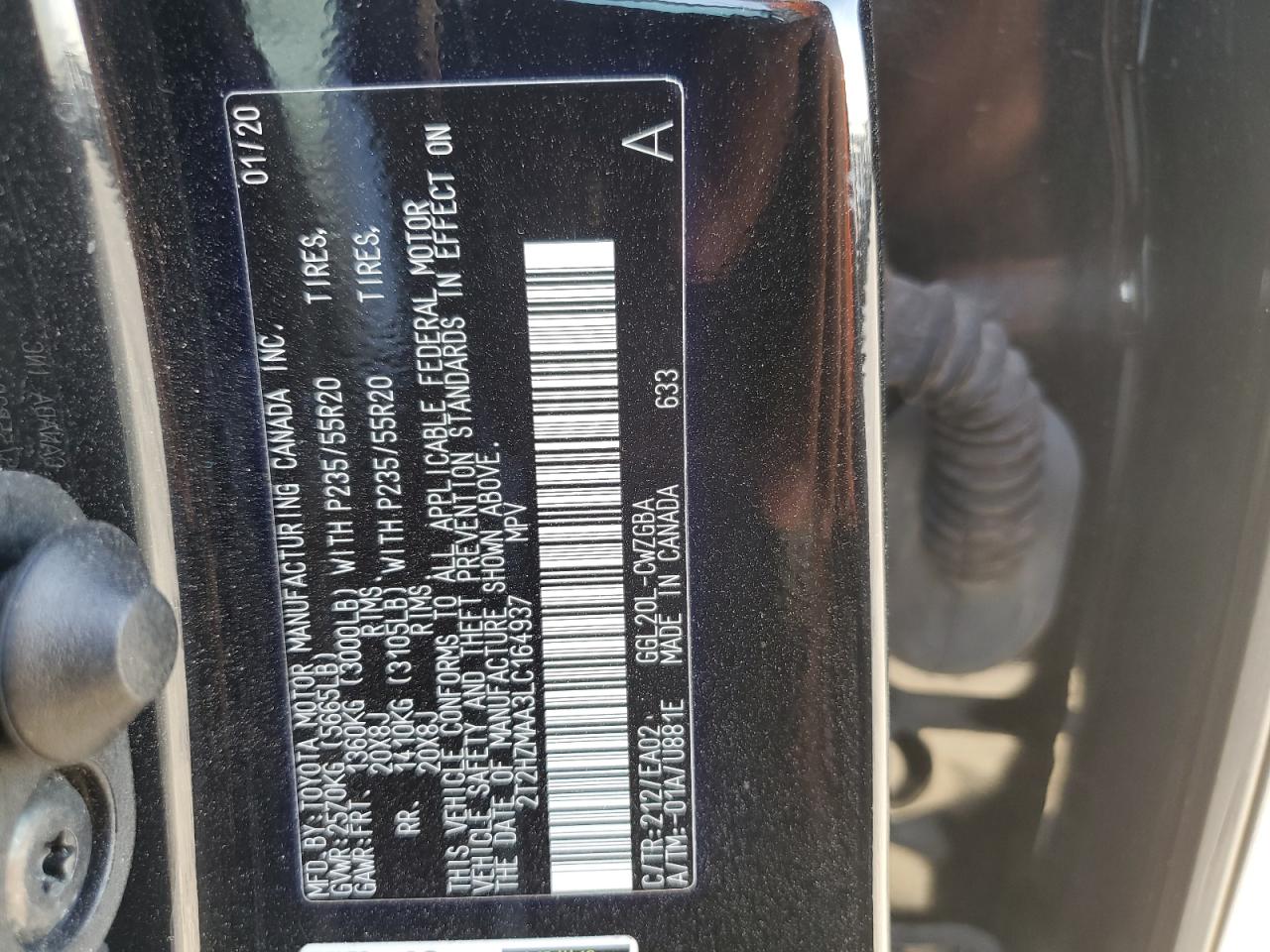 2020 Lexus Rx 350 VIN: 2T2HZMAA3LC164937 Lot: 89430535