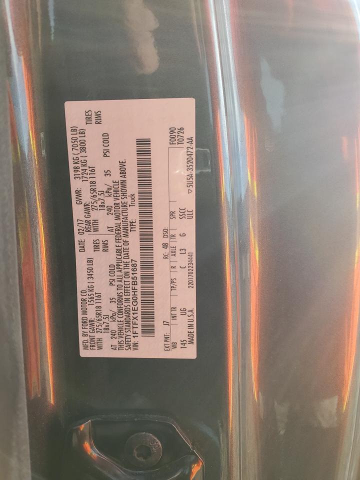 2017 Ford F150 Super Cab VIN: 1FTFX1EG0HFB51687 Lot: 82382475