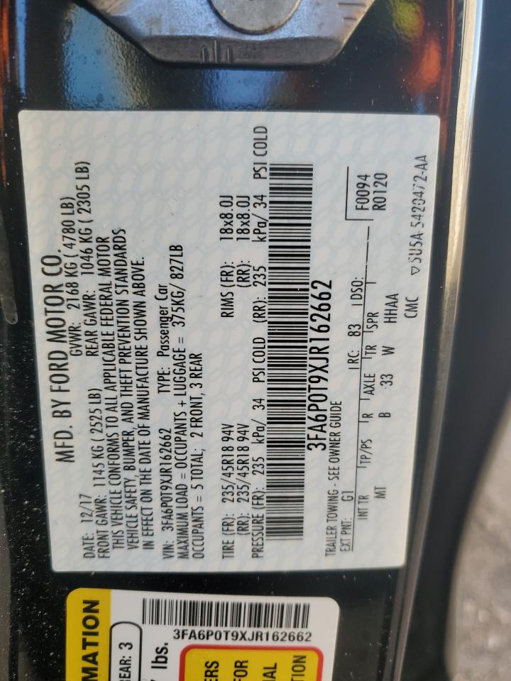 2018 Ford Fusion Se VIN: 3FA6P0T9XJR162662 Lot: 87393565