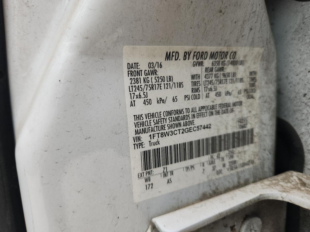 2016 Ford F350 Super Duty VIN: 1FT8W3CT2GEC57442 Lot: 84029695