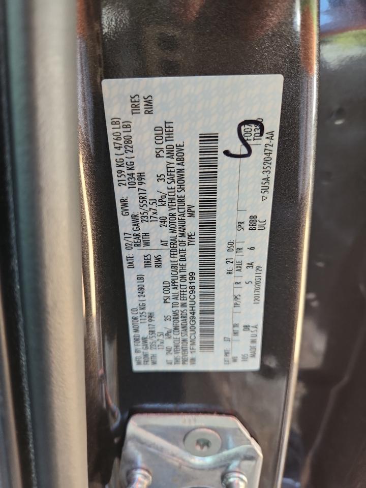 2017 Ford Escape Se VIN: 1FMCU0G94HUC98199 Lot: 84933875