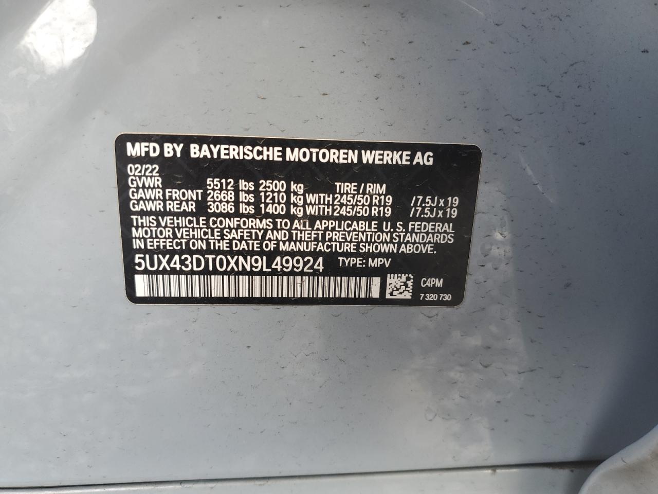 Фото: 5UX43DT0XN9L49924