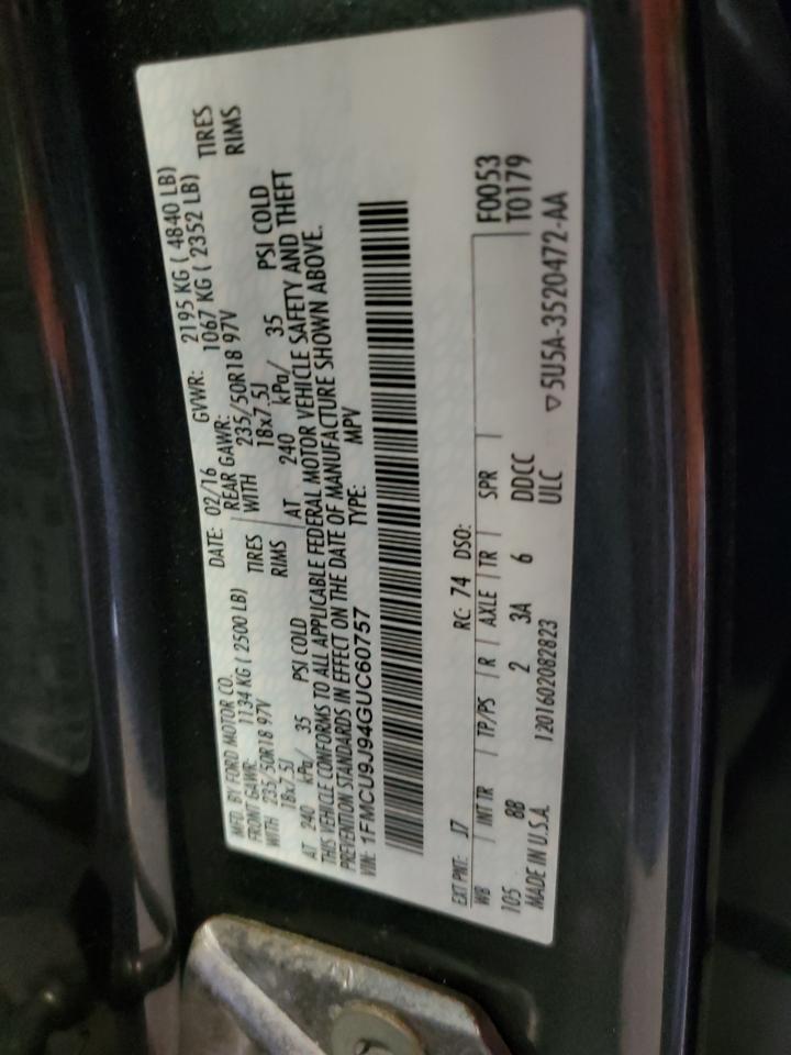 2016 Ford Escape Titanium VIN: 1FMCU9J94GUC60757 Lot: 84378575