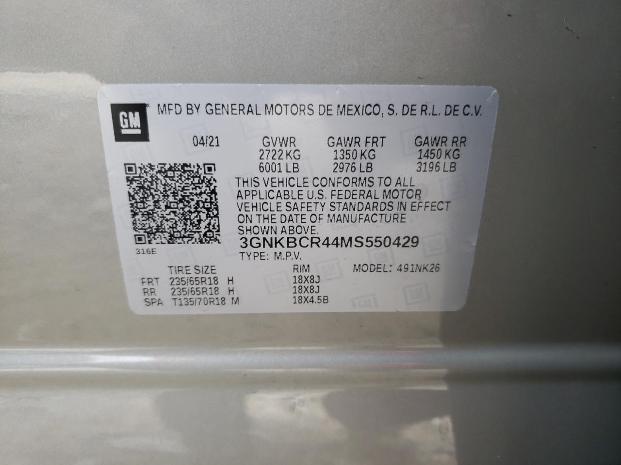 2021 Chevrolet Blazer 2Lt VIN: 3GNKBCR44MS550429 Lot: 85509005