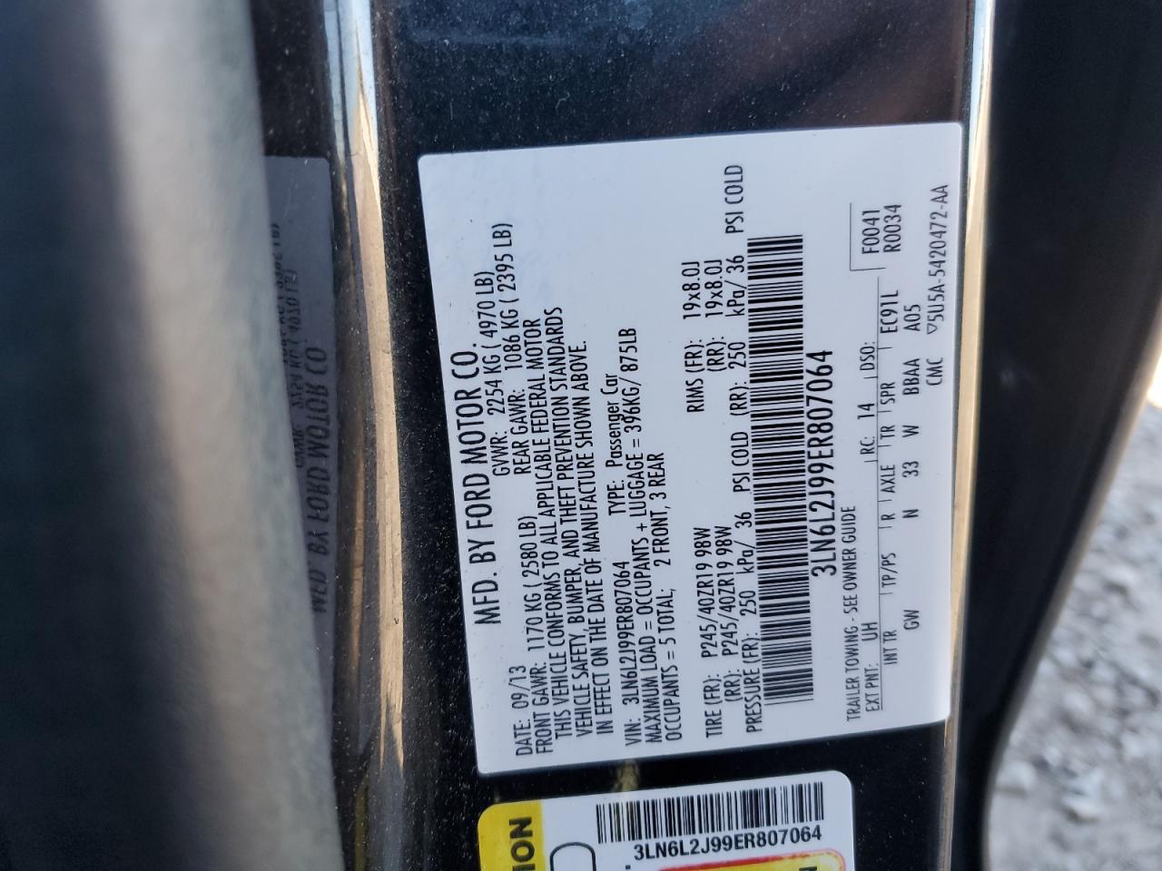 2014 Lincoln Mkz VIN: 3LN6L2J99ER807064 Lot: 89520835