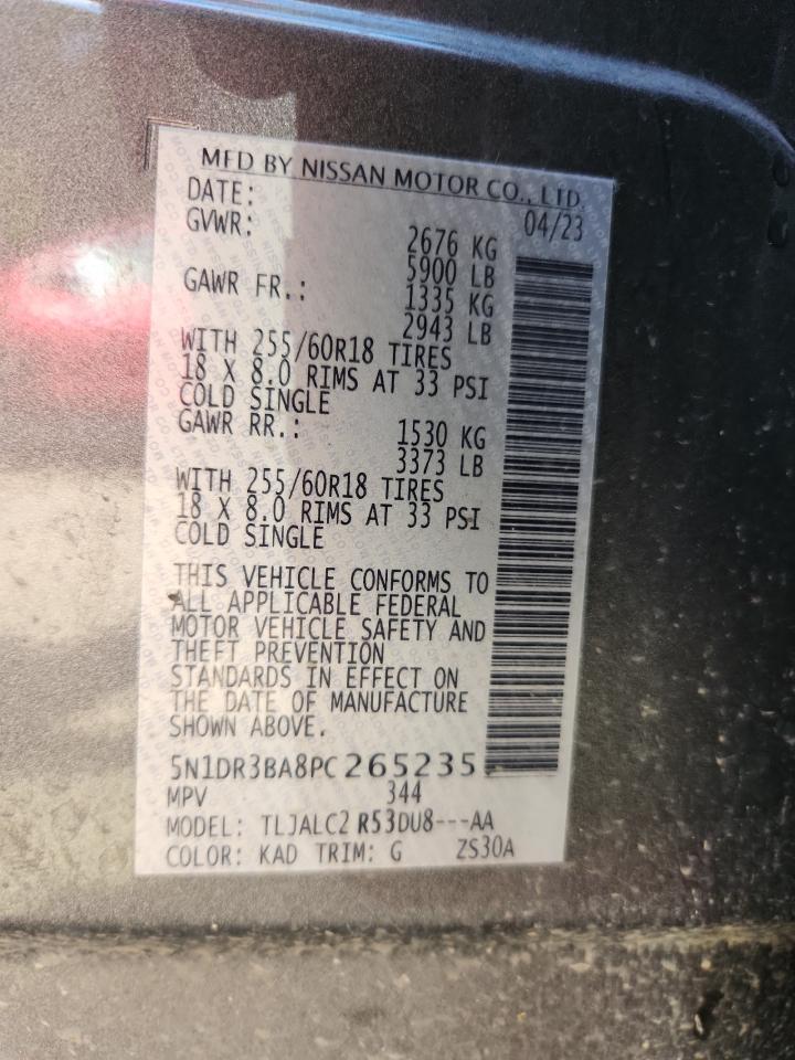 2023 Nissan Pathfinder Sv VIN: 5N1DR3BA8PC265235 Lot: 84017595