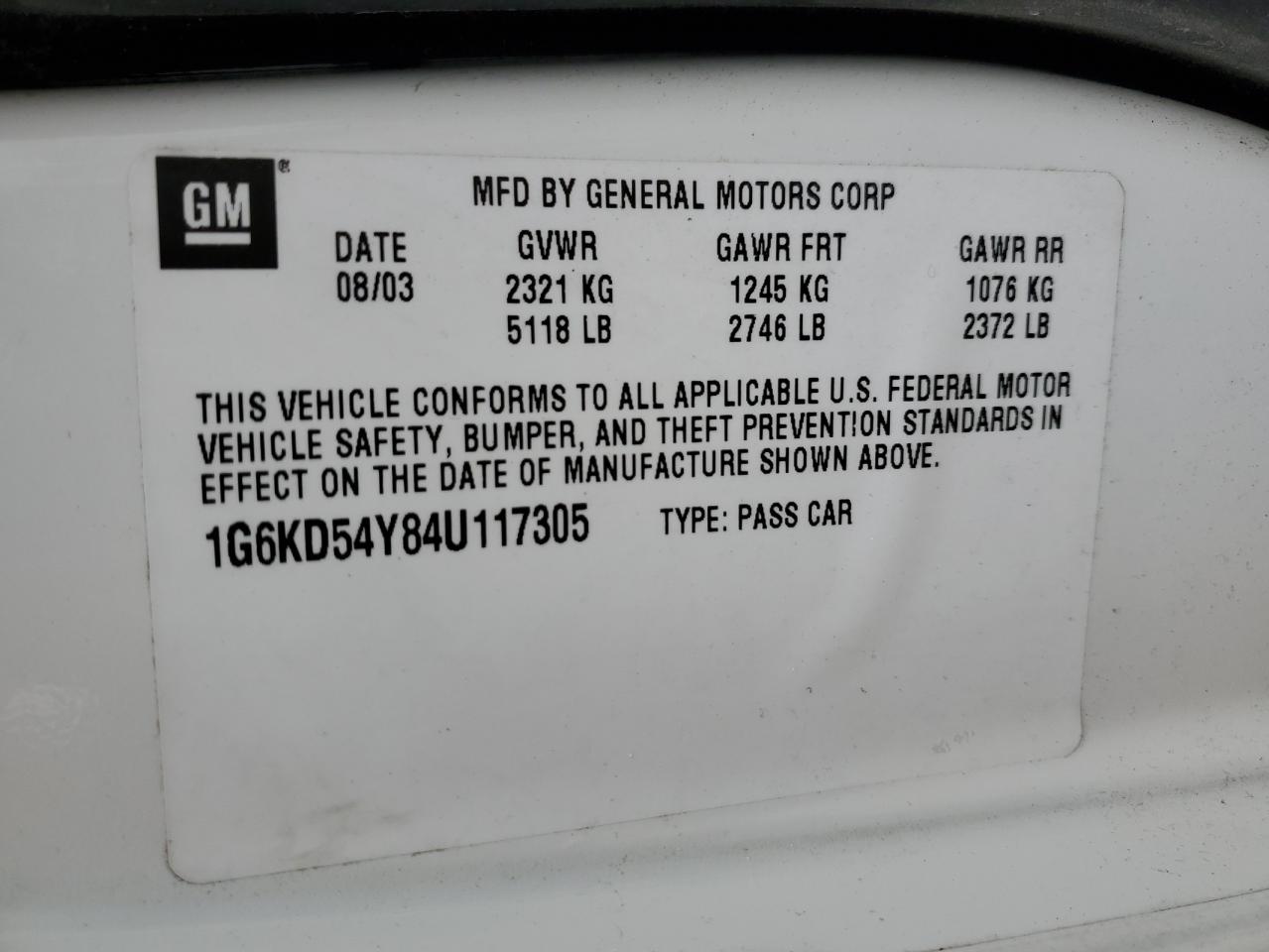 2004 Cadillac Deville VIN: 1G6KD54Y84U117305 Lot: 90316565