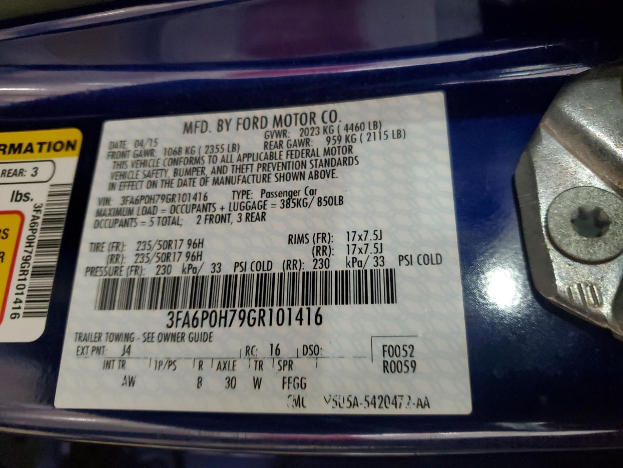 2016 Ford Fusion Se VIN: 3FA6P0H79GR101416 Lot: 85848435