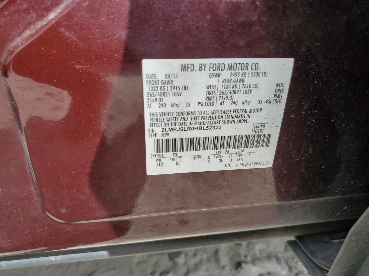 2017 Lincoln Mkx Reserve VIN: 2LMPJ6LR0HBL52322 Lot: 85084545